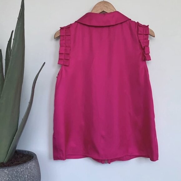 Marc Jacobs Silk Zip Silk twill Ruffle Sleeveless zip blouse Large - Picture 3 of 4